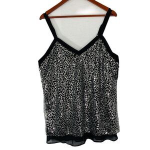 Modern Movement Camisole Women XL Black Chiffon Silver Sequin Edgy Concert NWT